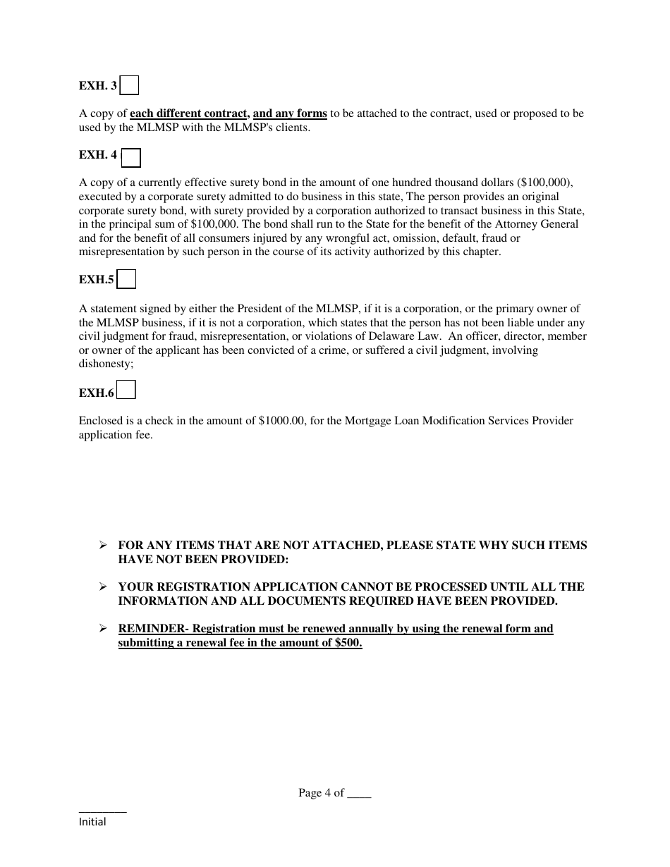 Mortgage Loan Modification Services Provider Registration Application Form - Delaware, Page 4