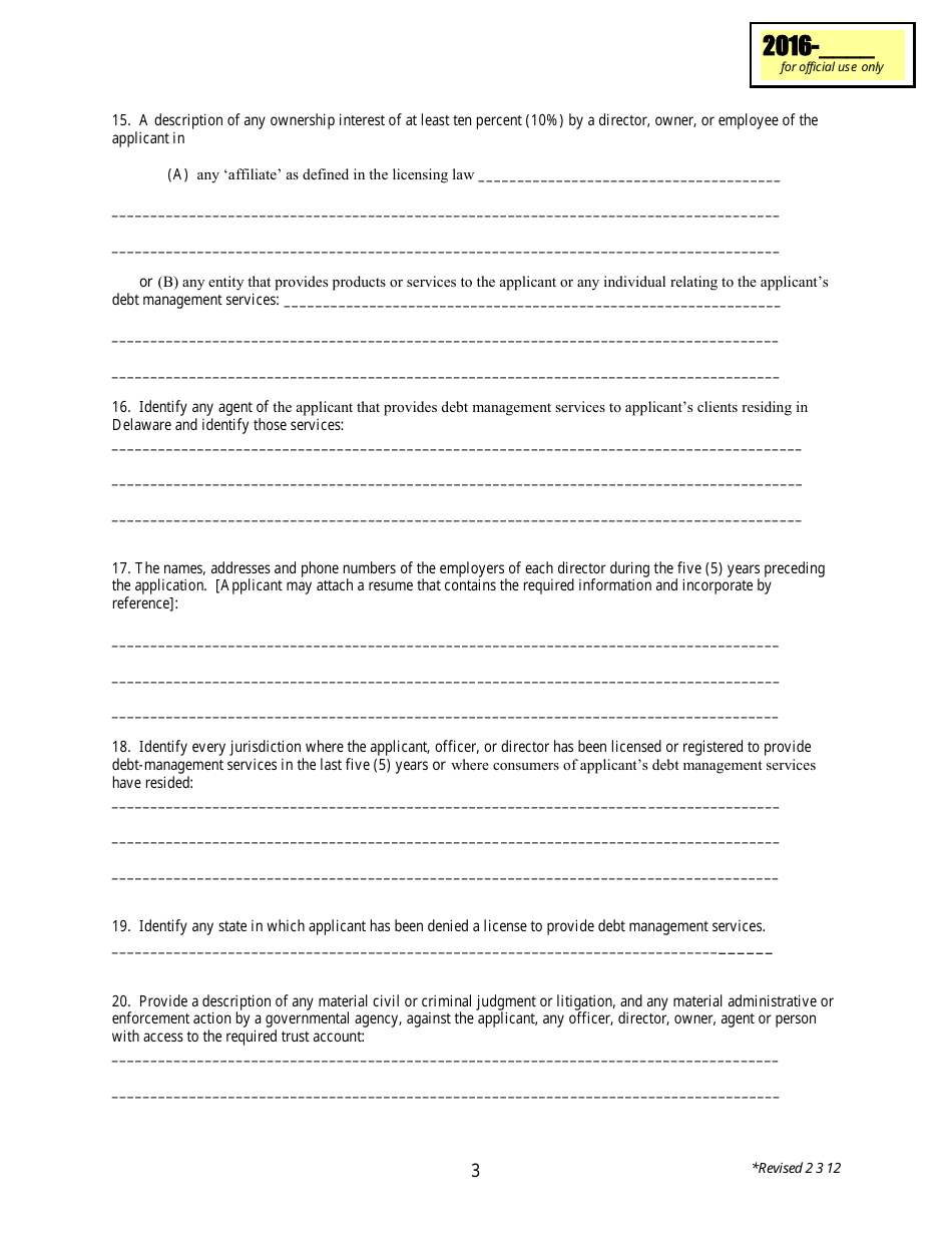 Delaware Initial Application Form - Debt-Management Services License ...