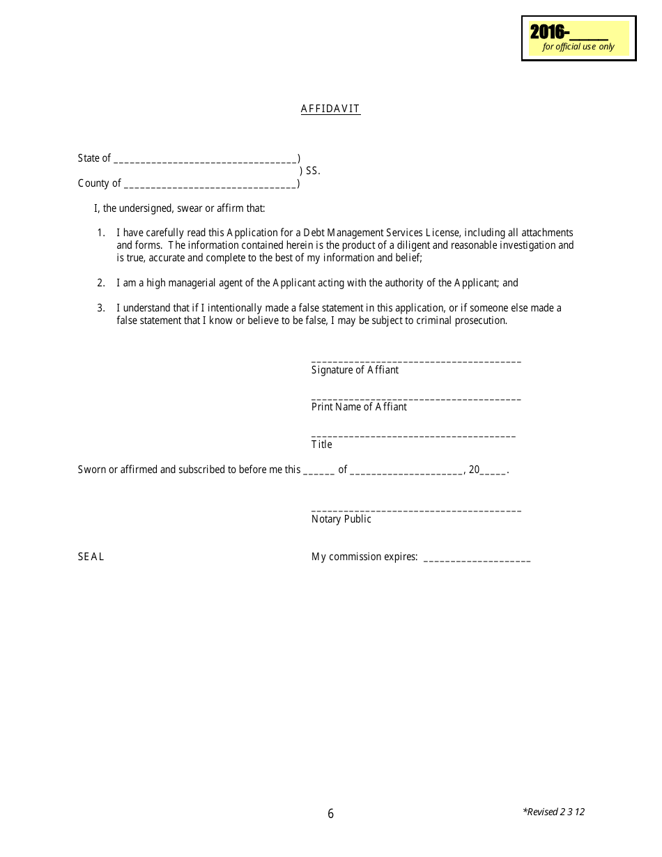 Initial Application Form - Debt-Management Services License - Delaware, Page 6