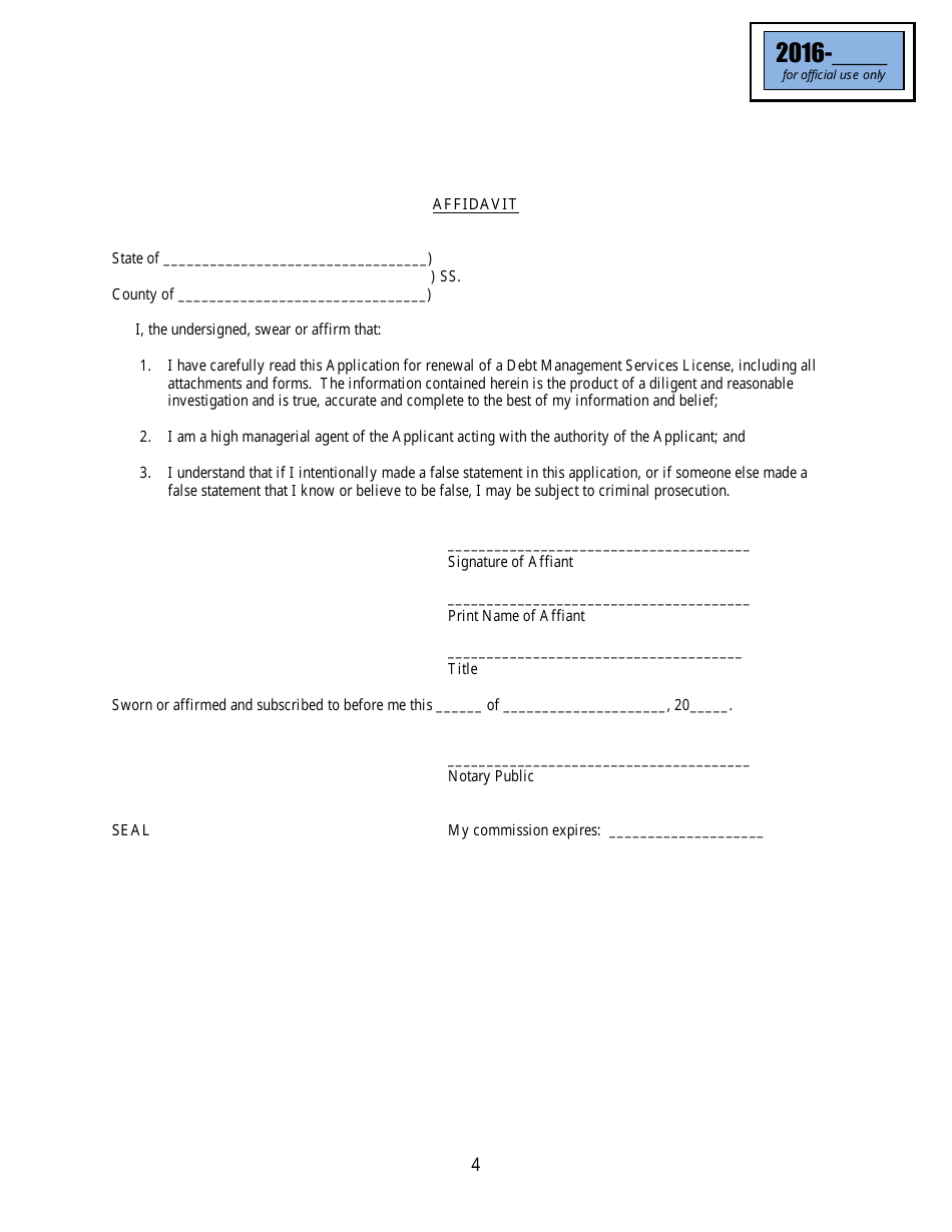 Application for Renewal - Debt-Management Services License - Delaware, Page 4