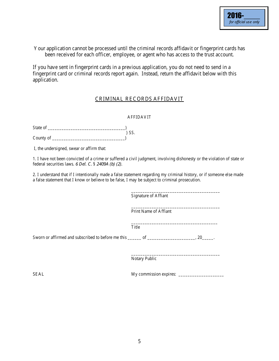 Application for Renewal - Debt-Management Services License - Delaware, Page 5