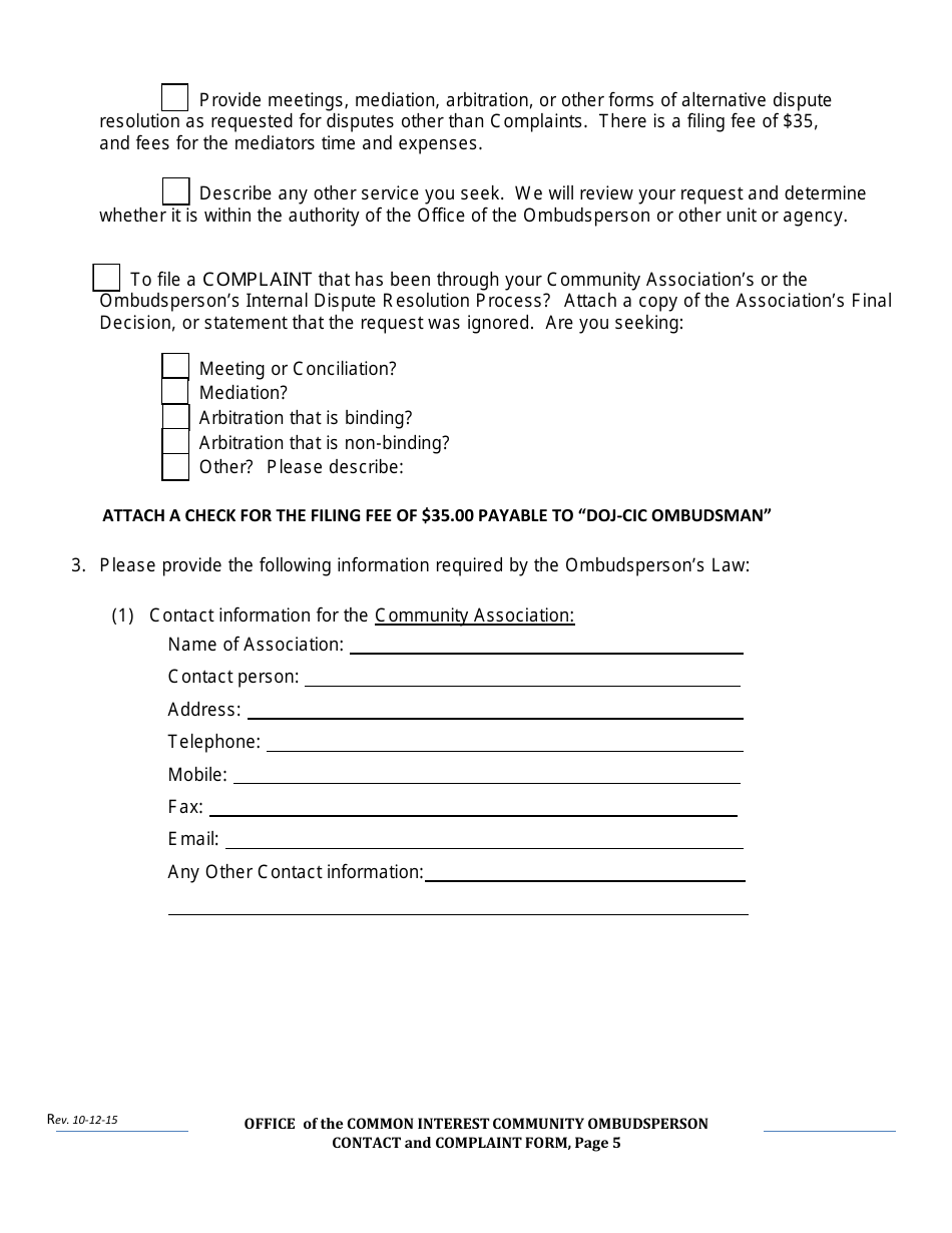 Contact and Complaint Form - Common Interest Community - Delaware, Page 5