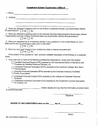 &quot;Investment Adviser Examination Affidavit Form&quot; - Delaware