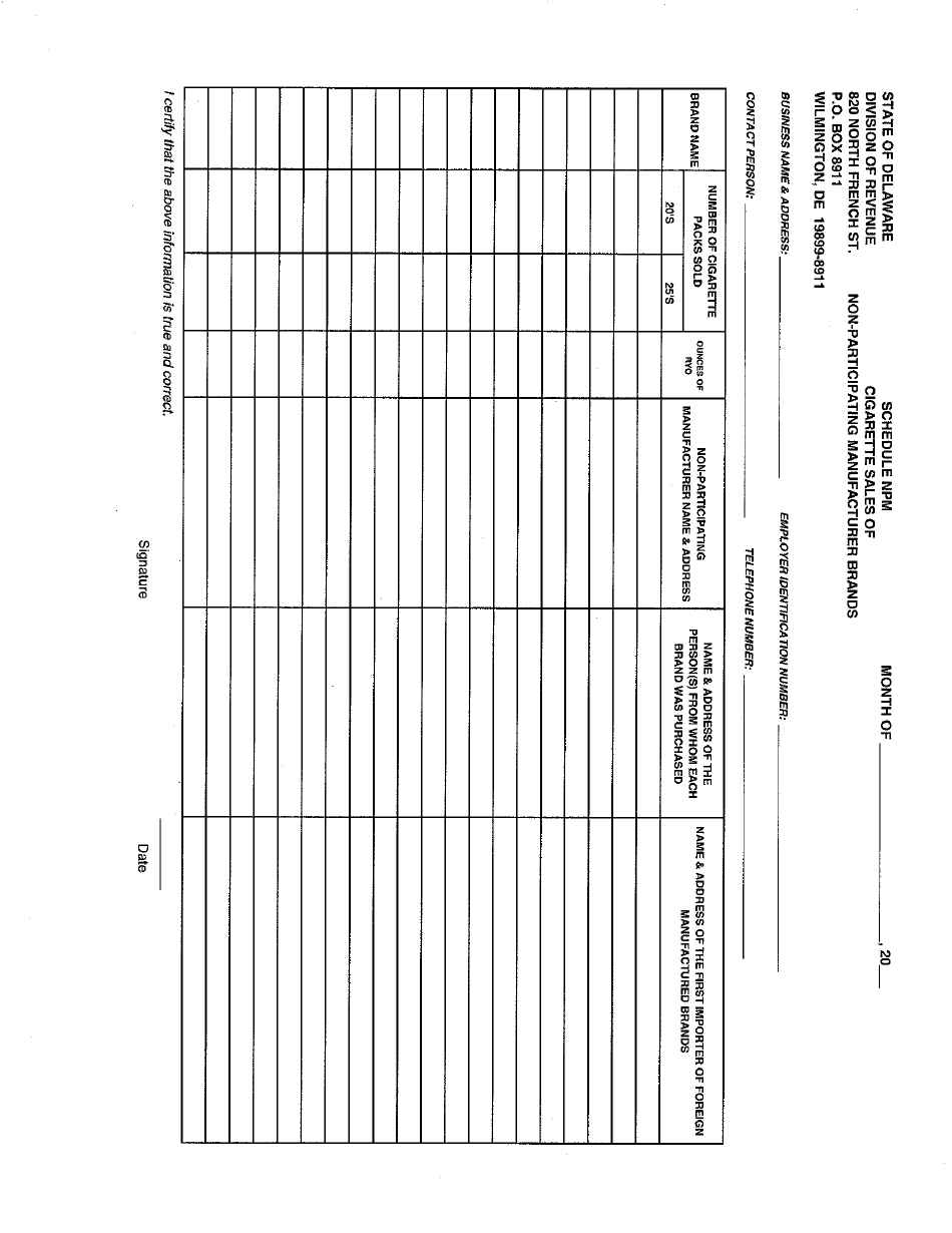 Schedule NPM Cigarette Sales of Non-participating Manufacturer Brands - Delaware, Page 2
