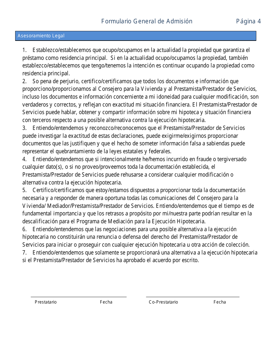 Formulario General De Admision - Delaware (Spanish), Page 4