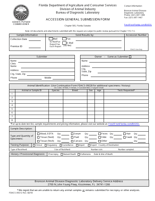 Form FDACS-09212  Printable Pdf