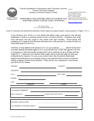 Document preview: Form FDACS-09178 Agreement for Sentinel Bird Placement for Avian Influenza Surveillance Program - Florida