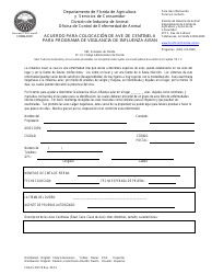 Document preview: Formulario FDACS-09179 Acuerdo Para Colocacion De Ave De Centinela Para Programa De Vigilancia De Influenza Avian - Florida (Spanish)