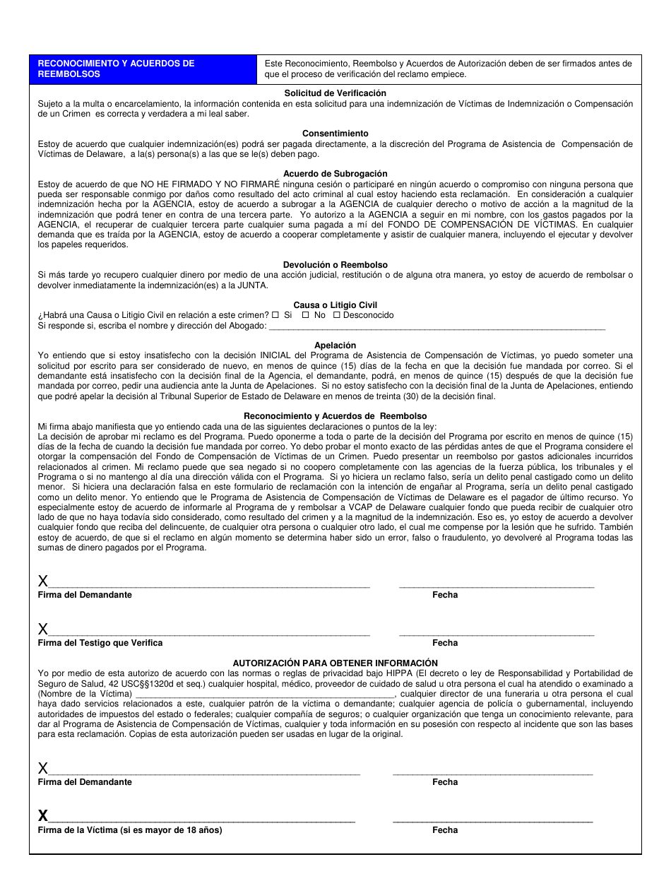 Formulario De Reclamacion - Delaware (Spanish), Page 3