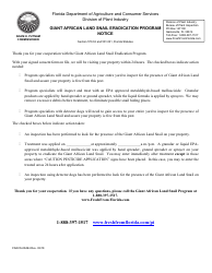 Document preview: Form FDACS-08494 Giant African Land Snail Program Notice - Florida (English/Spanish)