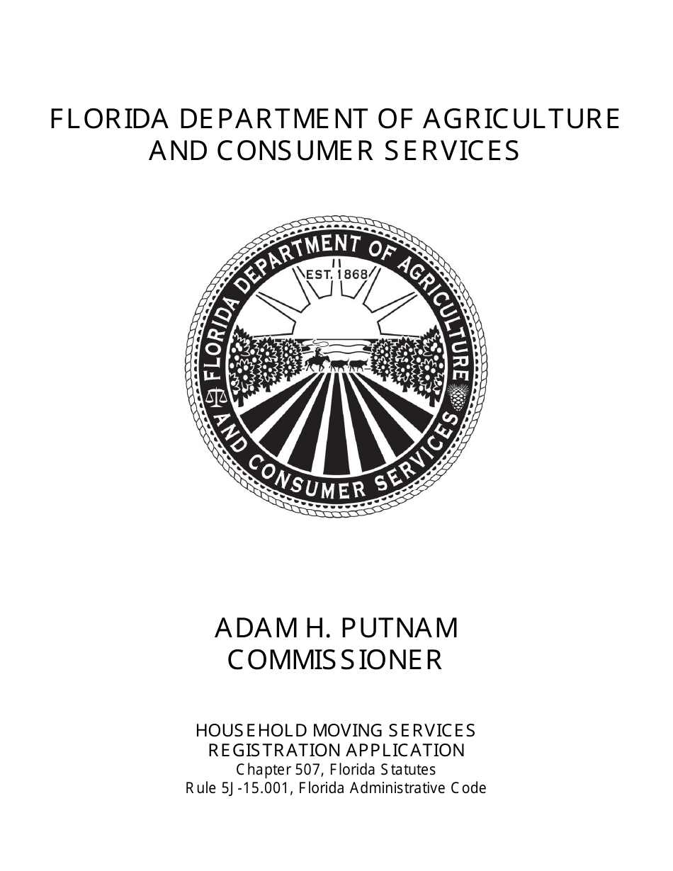 Form FDACS-10960 Household Moving Services Registration Application - Florida, Page 1