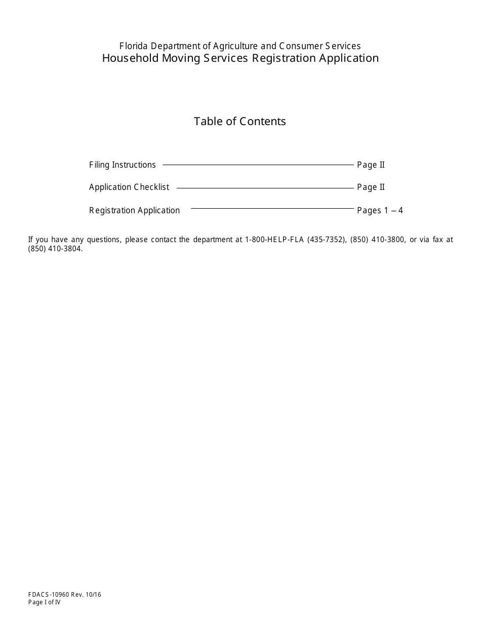Form FDACS-10960 Household Moving Services Registration Application - Florida, Page 2