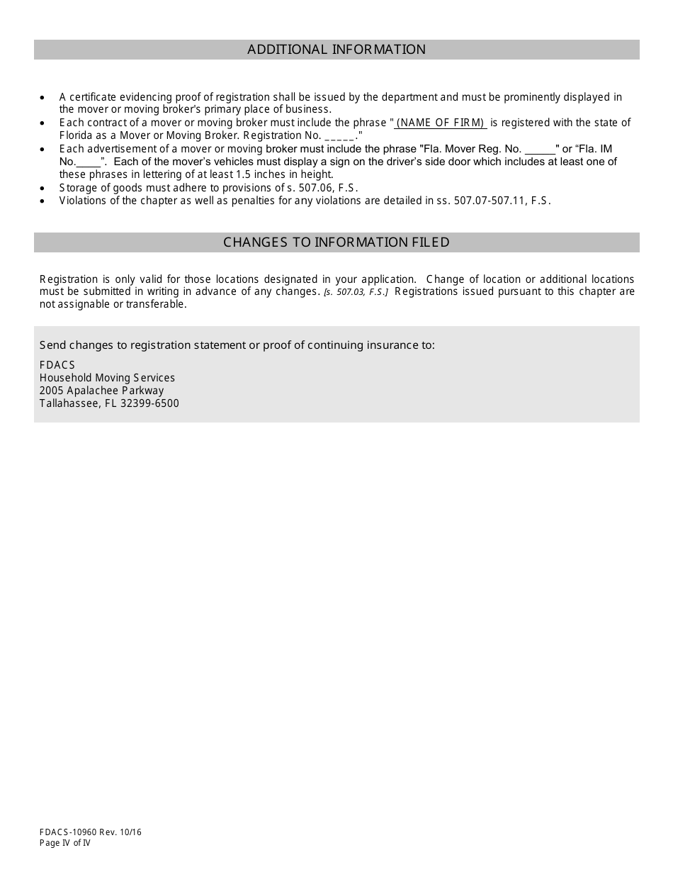 Form FDACS-10960 Household Moving Services Registration Application - Florida, Page 5