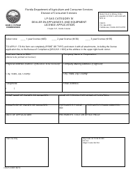 Document preview: Form FDACS-03581 Lp Gas Category IV Dealer in Appliances and Equipment License Application - Florida