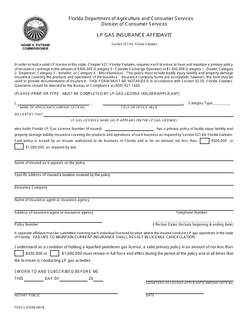 Form FDACS-03588  Printable Pdf
