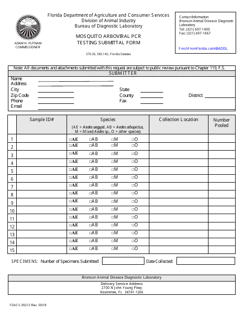 Form FDACS-09213  Printable Pdf