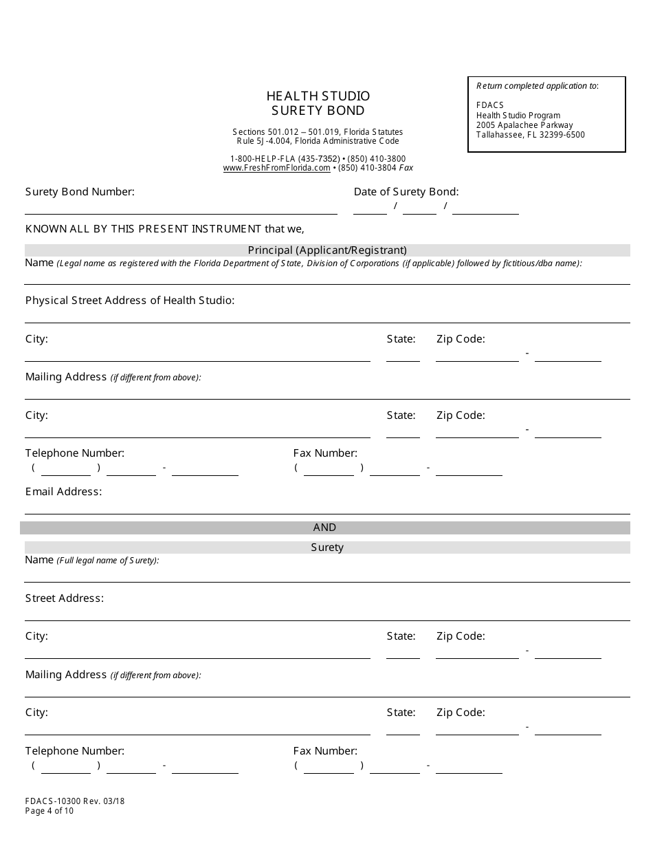Form FDACS-10300 Health Studio Registration Application - Florida, Page 10