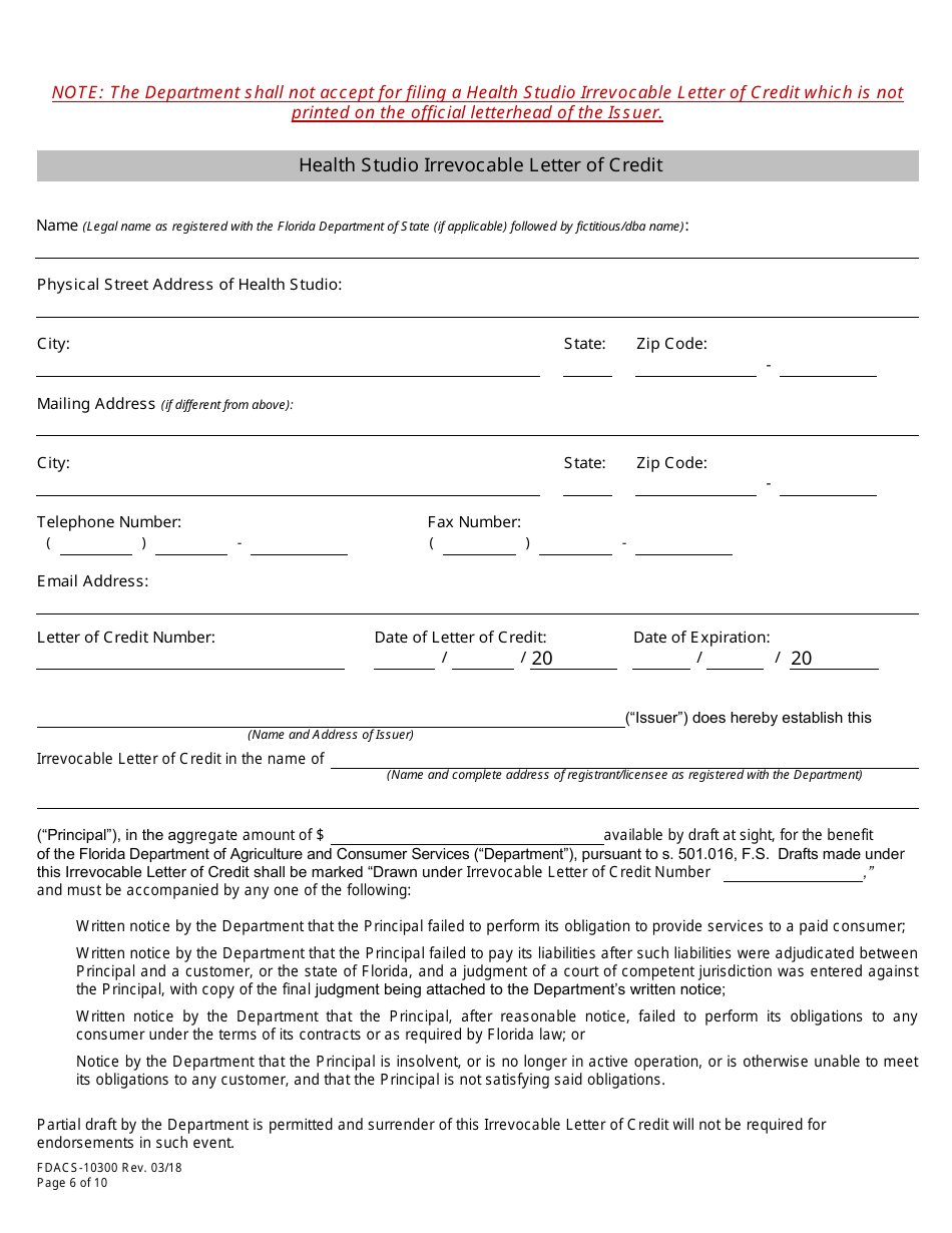 Form FDACS-10300 Health Studio Registration Application - Florida, Page 12