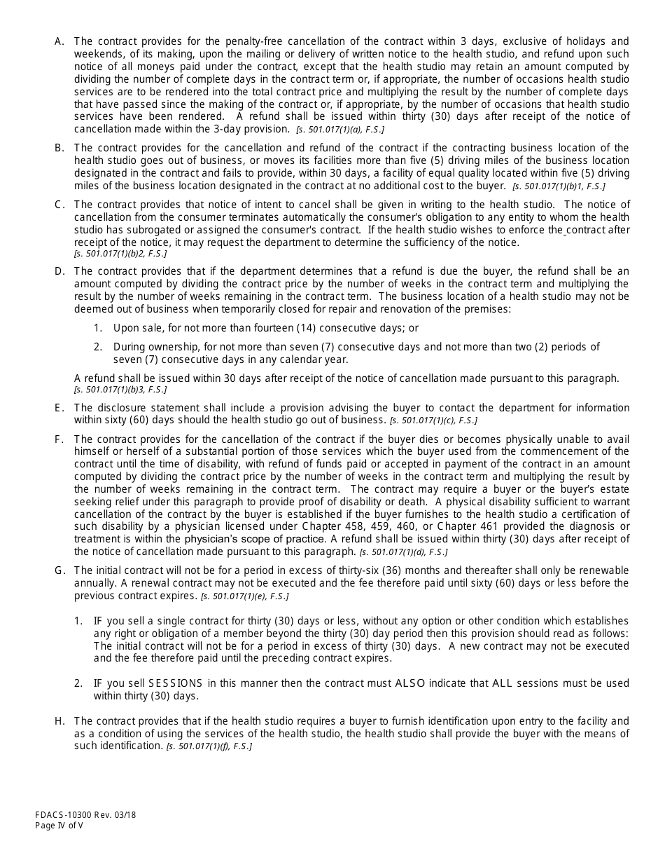Form FDACS-10300 Health Studio Registration Application - Florida, Page 5