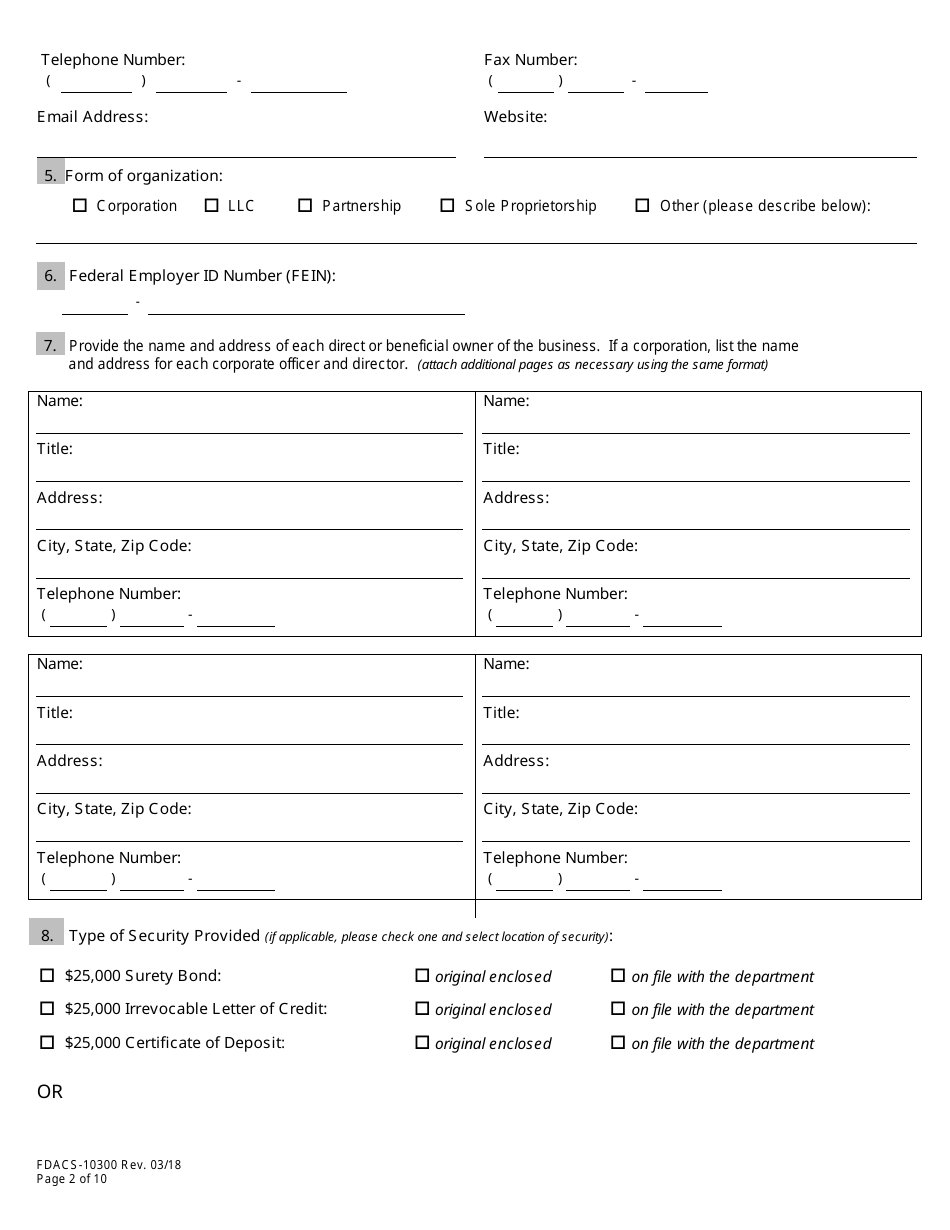 Form FDACS-10300 Health Studio Registration Application - Florida, Page 8