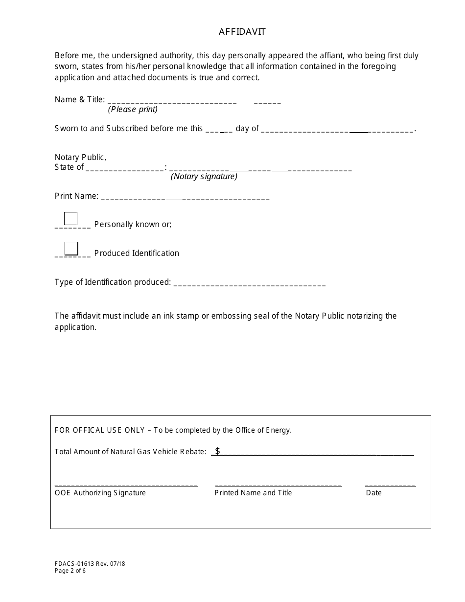 Form FDACS-01613 Local Government Natural Gas Vehicle Rebate Program Application - Florida, Page 2