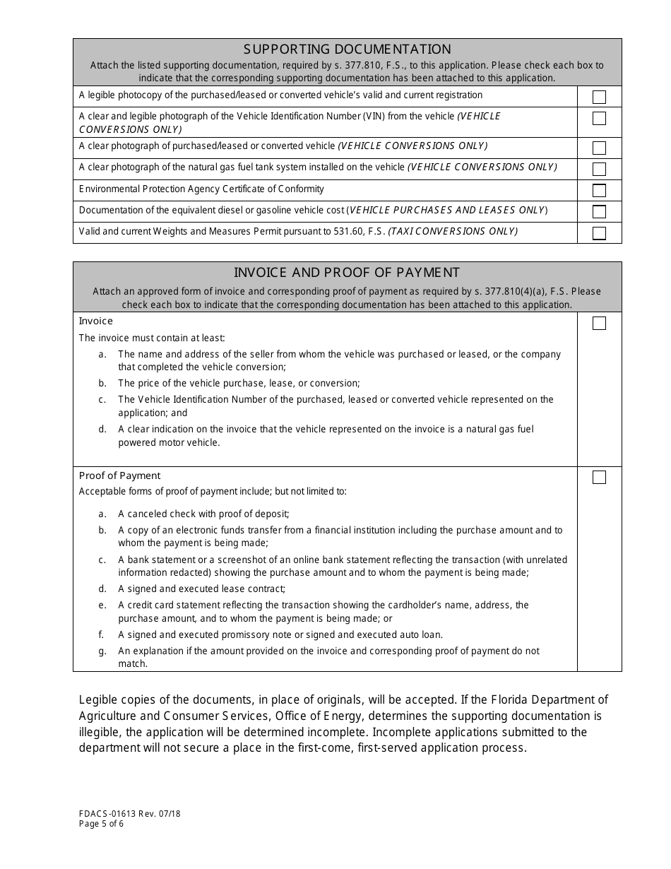 Form FDACS-01613 Local Government Natural Gas Vehicle Rebate Program Application - Florida, Page 5