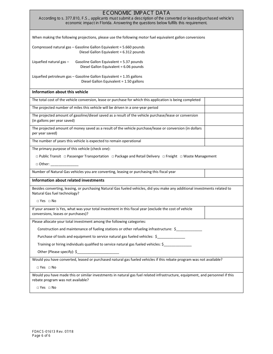 Form FDACS-01613 Local Government Natural Gas Vehicle Rebate Program Application - Florida, Page 6