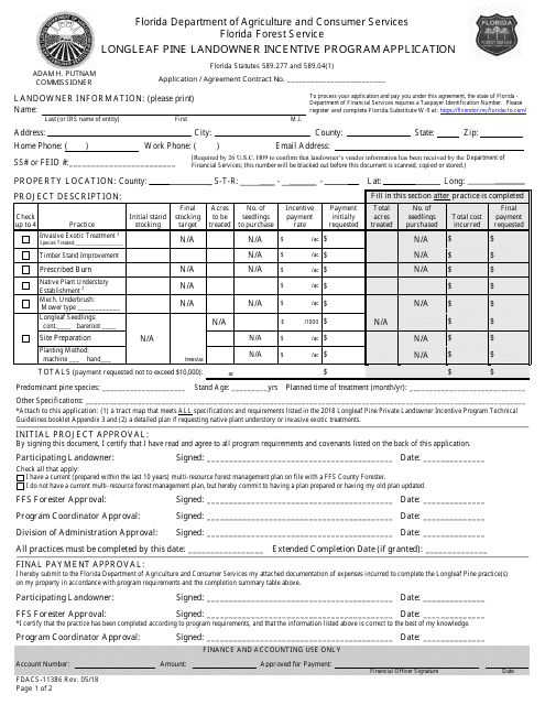 Form FDACS-11386  Printable Pdf