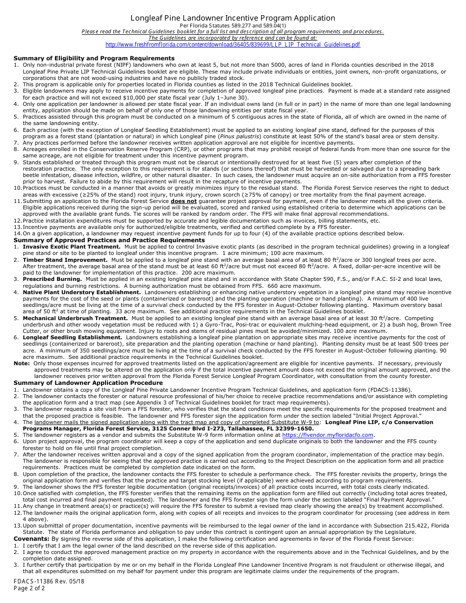 Form FDACS-11386 Longleaf Pine Landowner Incentive Program Application - Florida, Page 2