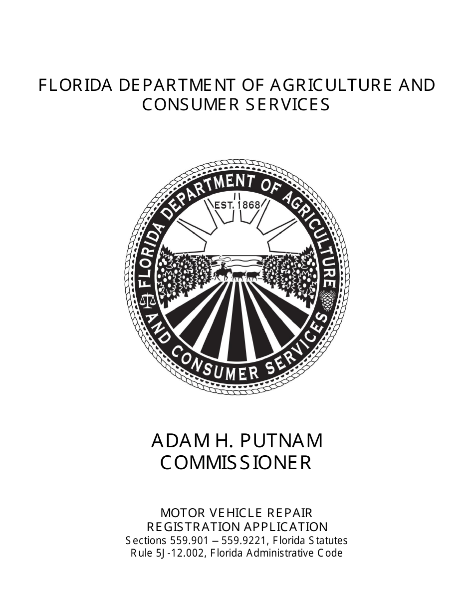 Form FDACS-10900 Motor Vehicle Repair Registration Application - Florida, Page 1