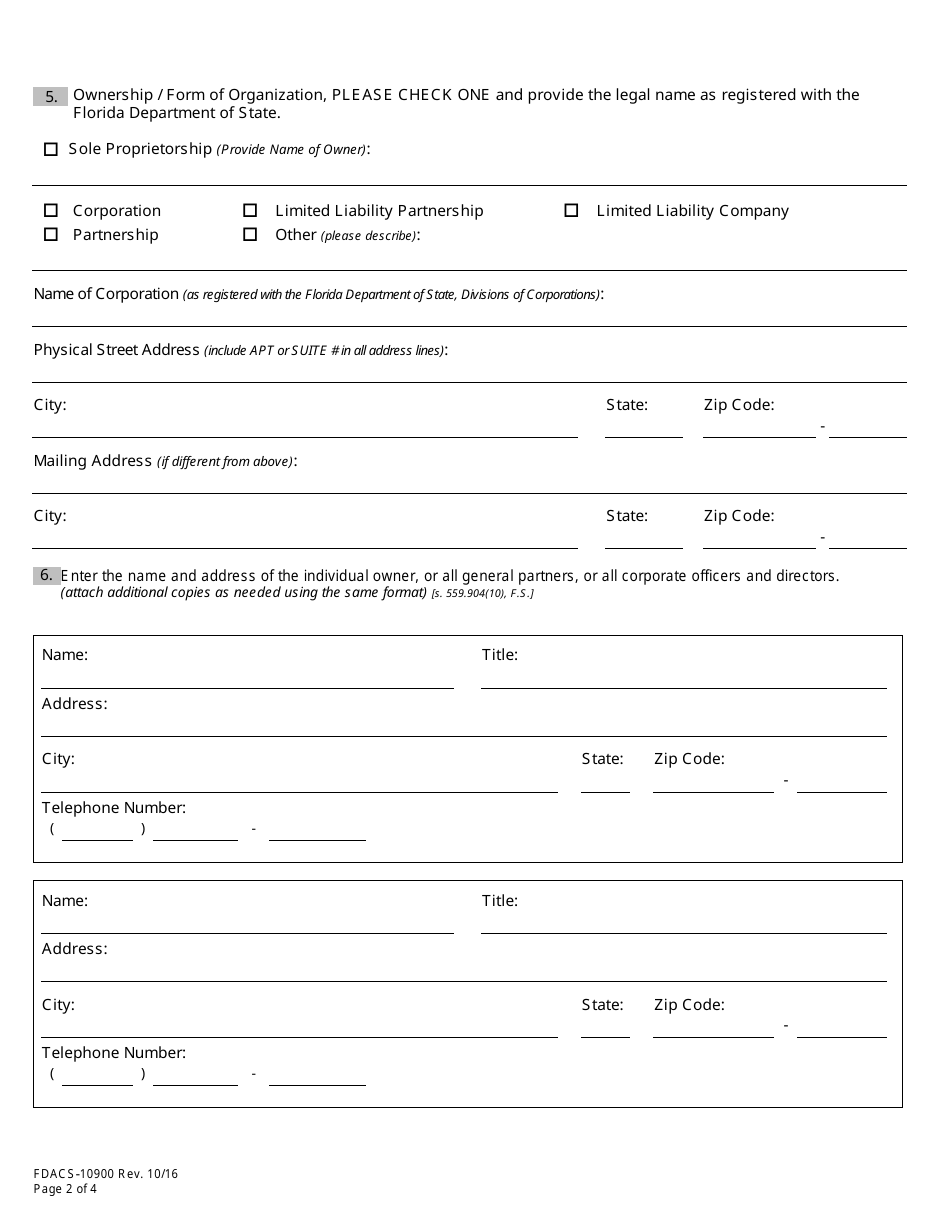 Form FDACS-10900 Motor Vehicle Repair Registration Application - Florida, Page 5