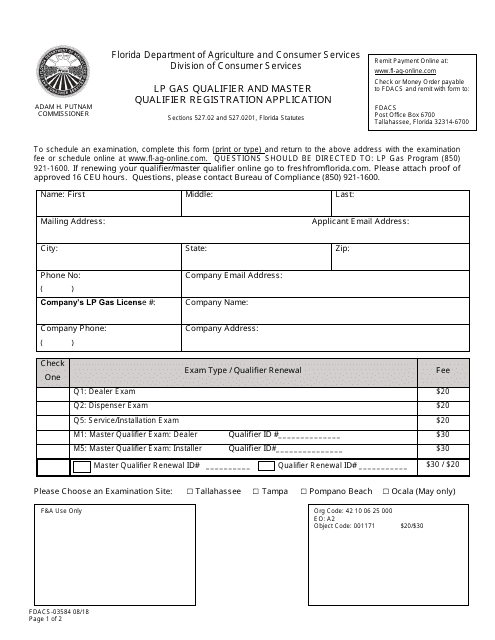 Form FDACS-03584  Printable Pdf