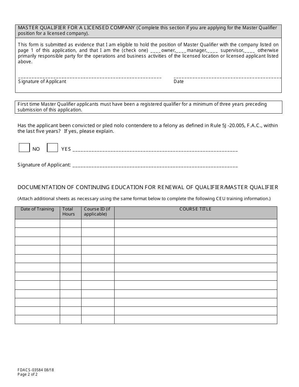 Form FDACS-03584 Lp Gas Qualifier and Master Qualifier Registration Application - Florida, Page 2