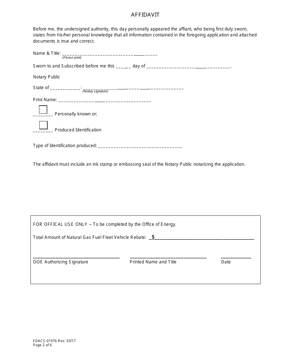 Form FDACS-01976 Natural Gas Fuel Fleet Vehicle Rebate Program Application - Florida, Page 2