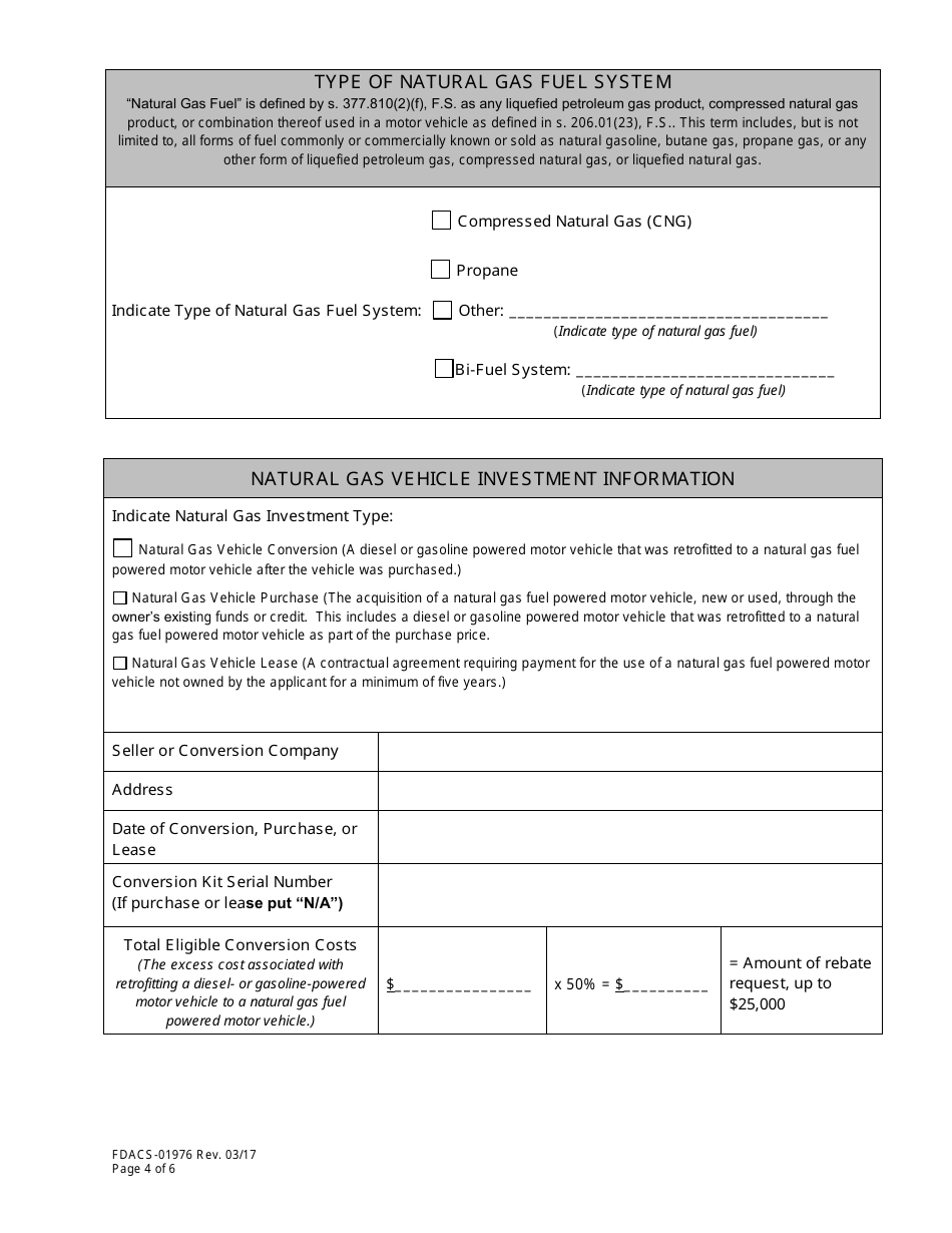 Form FDACS-01976 Natural Gas Fuel Fleet Vehicle Rebate Program Application - Florida, Page 4