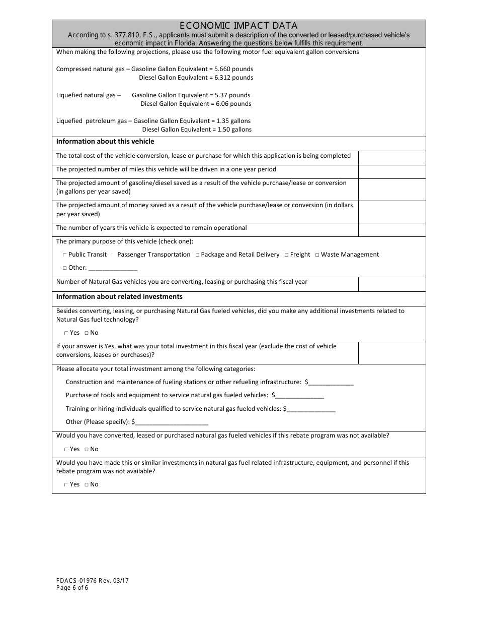 Form FDACS-01976 Natural Gas Fuel Fleet Vehicle Rebate Program Application - Florida, Page 6