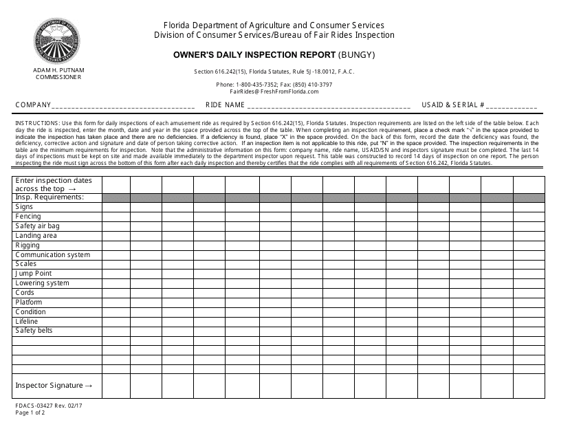 Form FDACS-03427  Printable Pdf