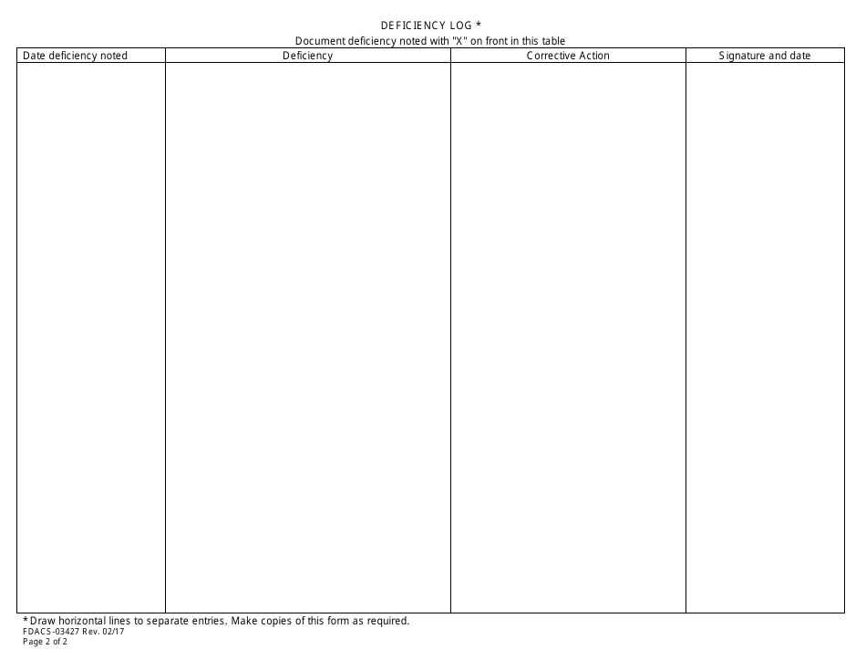 Form FDACS-03427 Owners Daily Inspection Report (Bungy) - Florida, Page 2