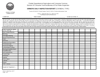 Document preview: Form FDACS-03424 Owners' Daily Inspection Report (Carnival Type) - Florida