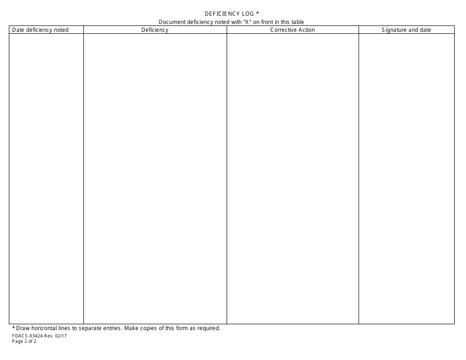Form FDACS-03424 Owners Daily Inspection Report (Carnival Type) - Florida, Page 2