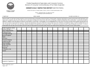 Document preview: Form FDACS-03425 Owners' Daily Inspection Report (Water Park) - Florida