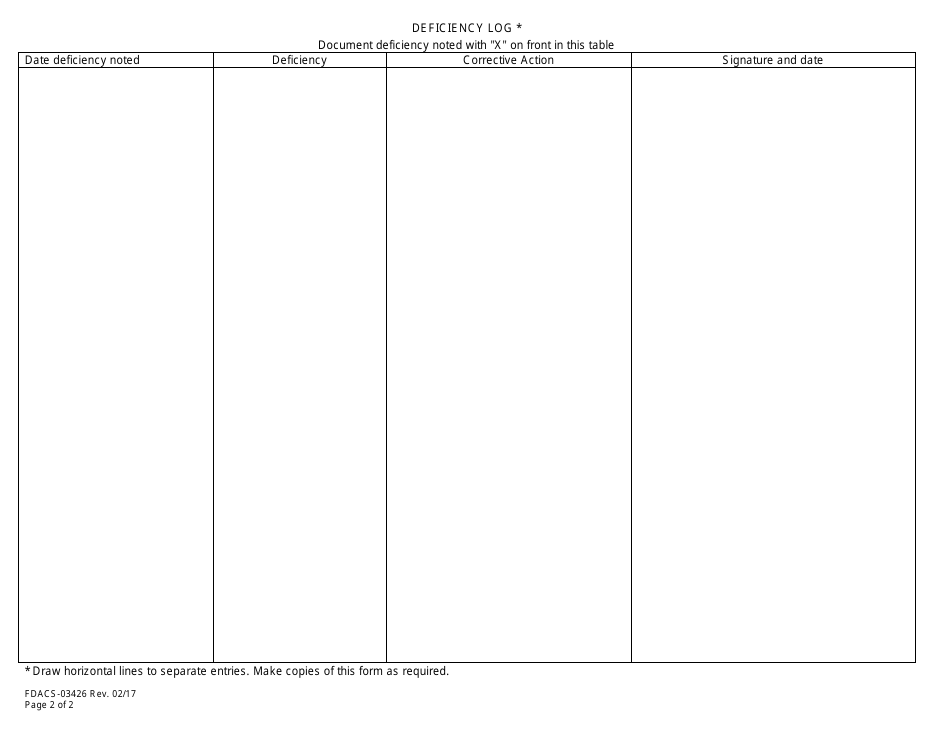 Form FDACS-03426 Owners Daily Inspection Report (Go Kart Track / Vehicle) - Florida, Page 2