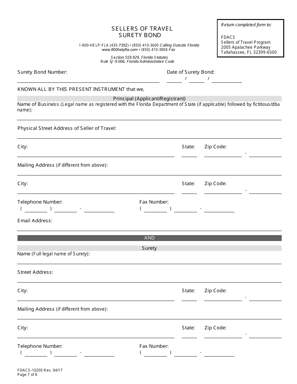 Form FDACS-10200 Sellers of Travel Registration Application - Florida, Page 12