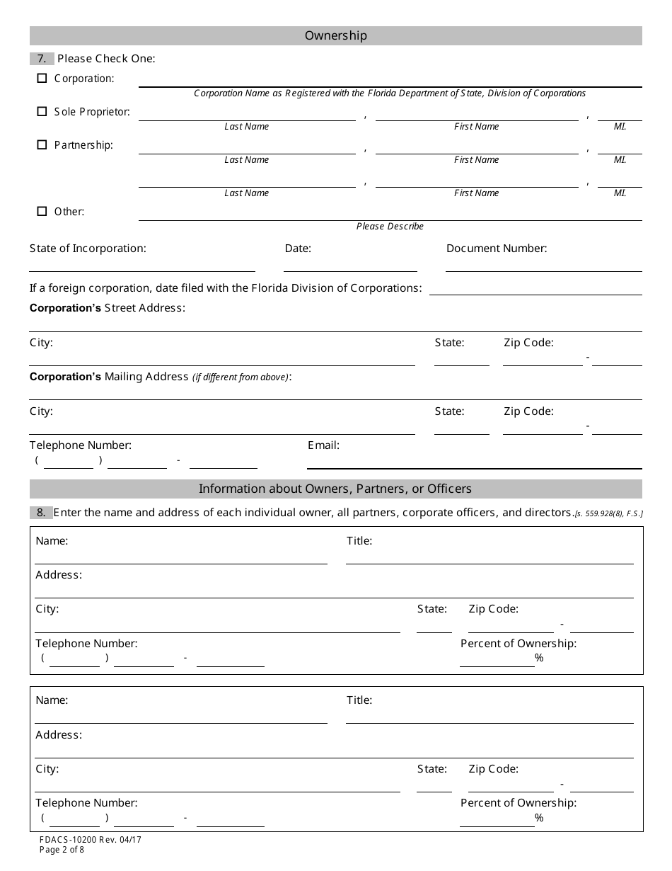 Form FDACS-10200 Sellers of Travel Registration Application - Florida, Page 7