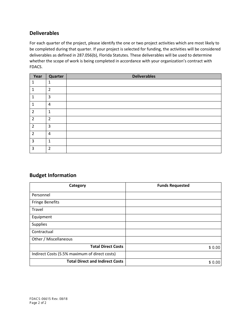 Form FDACS-06615 Specialty Crop Block Grant Program Proposal - Florida, Page 2
