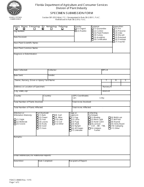 Form FDACS-08400  Printable Pdf