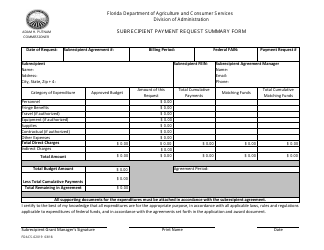 Form FDACS-02019 Subrecipient Payment Request Summary Form - Florida
