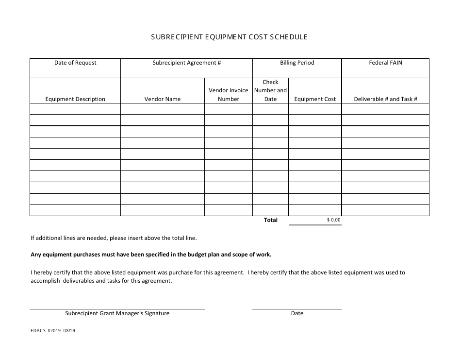 Form FDACS-02019 Subrecipient Payment Request Summary Form - Florida, Page 5