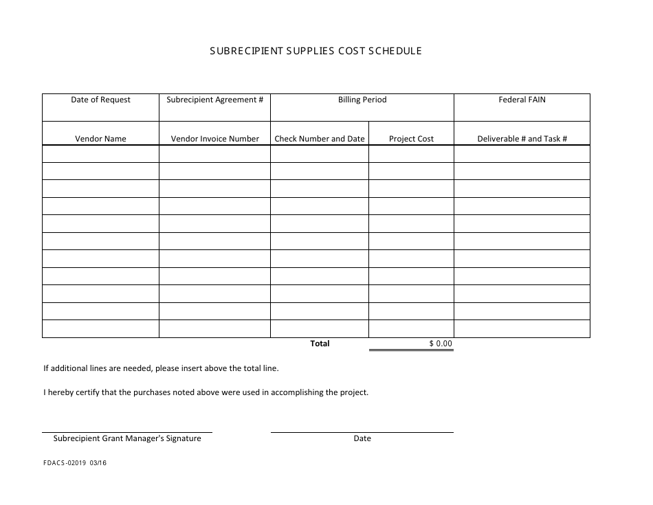 Form FDACS-02019 Subrecipient Payment Request Summary Form - Florida, Page 6