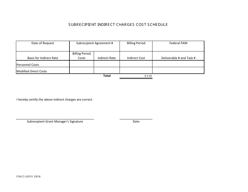 Form FDACS-02019 Subrecipient Payment Request Summary Form - Florida, Page 9